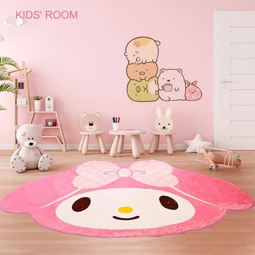 Pink Area Rug for Bedroom 5FT, Kawaii Room Decor Fluffy Anime Rug Carpet, Cute Anti-Slip Floor Mat Rug for Living Room Nursery Dorm Classroom Patio Kids Room Bedside Indoor Outdoor - Image 1