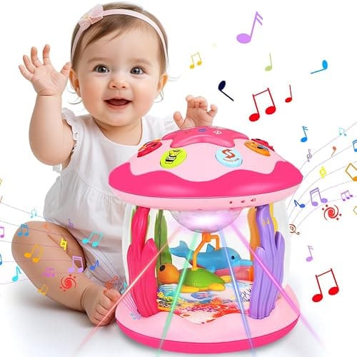 Aboosam Baby Girl Toys 6-12 Months: Babies Ocean Rotating Light Up Musical Toys 12-18 Months Crawling Learning Infant Toy for Toddlers 1 2 3 Years Old Baby Girl (Pink) - Image 1