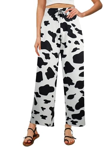 NEWCOSPLAY Women's Comfy Pajama Pants Casual Drawstring Palazzo Lounge Wide Leg Pants thumbnail 2