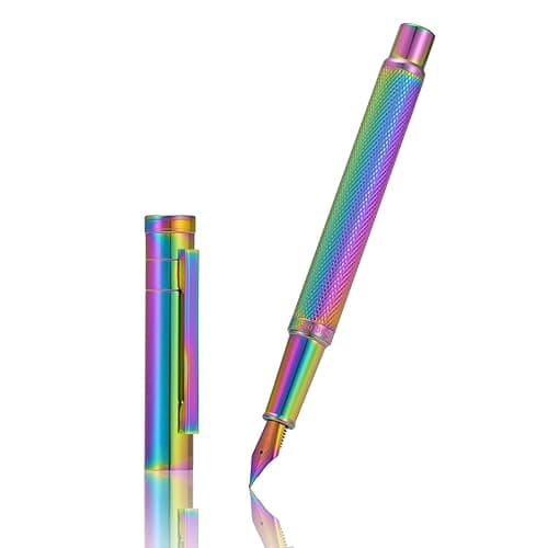 Hongdian 1851 Rainbow Forest Fountain Pen Medium Nib with Converter and Metal Pen Case Set - Rainbow - Medium Point