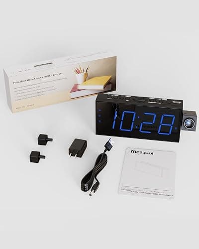 Digital Projection Alarm Clocks for Bedrooms - Large LED Display, 180° Rotatable Projector, 5-Level Dimmer,USB Charger,Battery Backup,Loud Dual Alarms for Kids Elderly,Heavy Sleepers,Snooze,12/24H,DST thumbnail 9