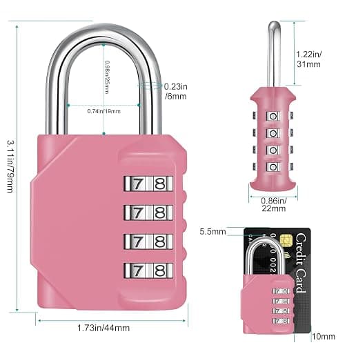 ZHEGE Combination Lock, 4 Digit Combination Padlock Outdoor, School Lock, Gym Locks (Pink) - 1P - 1P, Pink thumbnail 2