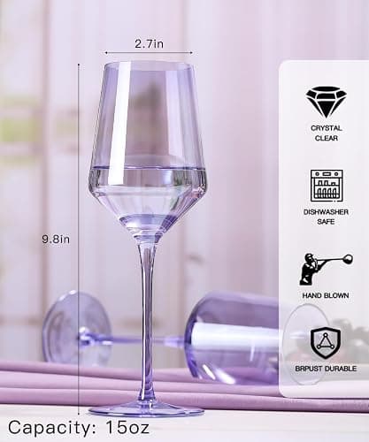 Purple Wine Glass - 15 oz Unique Italian Style Tall Stemmed for White& Red Wine glasses, Gifts, Modern Crystal Hand Blown Wine Glass，Colored Wine Glasses With Stem,Wedding,Christmas or Birthday Gift thumbnail 2
