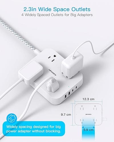 Flat Plug Extension Cord, 4 Widely Power Strip with 4 USB Ports(2 USB C) | HANYCONY 5ft Outlet Extender, Wall Mount, Desk Charging Station for Office School Travel Dorm Room Essentials, ETL Listed thumbnail 2