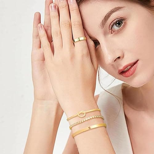GETFACAI 3 PCS Gold Bangle for Women, Gold Bangle, Gold Bangles, Dainty Versatile Style Bracelet Set, Fashion Bangles for Womens, Bracelet for Women, Jewelry Gift for Girls and Women (Gold) thumbnail 4