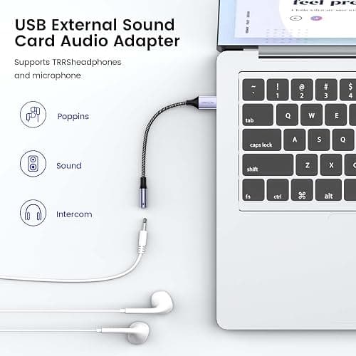 MOSWAG USB to Audio Jack Adapter 0.65Feet/20cm, External Sound Card Jack Audio Adapter with 3.5mm Aux Stereo Converter Compatible with Headset, PC, Laptop, Linux, Desktops, PS4 and More Device thumbnail 2
