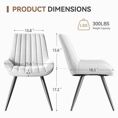 Nebuaegis Modern Kitchen Chairs Set of 4, Comfortable Upholstered Dining Chair with Thick Cushions, Fabric Side Chairs with Metal Legs for Dining Room or Kitchen,White - Set of 4 - White thumbnail 2