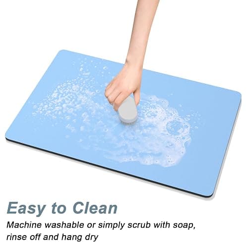 Rnivvi Coffee Mat, 16" x 24" Coffee Bar Mats for Espresso Machine Station Accessories and Organizer, Hide Stain Rubber Backed Absorbent Dish Drying Pad for Kitchen Counter, Cute Bar Decor Pad, Blue thumbnail 5