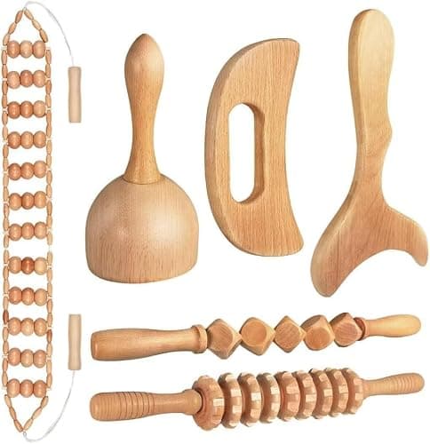 JUANWAN 10-in-1 Wood Therapy Massage Tools Gua Sha Wooden Massager for Body Shaping Massage Tool Set Wood Therapy Tools for Relieving Muscle Pain Body Lymphatic Drainage Massager Anti-Cellulite - Image 1