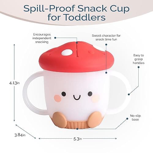 Itzy Ritzy Toddler Snack Cup - Spill-Proof Snack Cup for Toddlers with Soft Silicone Lid for Easy Food Access - Easy-To-Hold Kids Snacks Container With Handles - Ideal for 12 months & Up (Mushroom) thumbnail 3