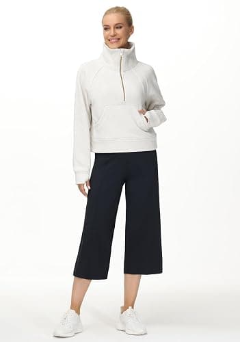 THE GYM PEOPLE Womens' Half Zip Pullover Fleece Stand Collar Crop Sweatshirt with Pockets Thumb Hole thumbnail 7