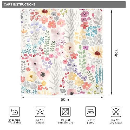 Riyidecor Colorful Cute Floral Shower Curtain for Bathroom Decor 60Wx72H Watercolor Flower Plants Botanical Kids Funny Multicolor Art Printed Fabric Polyester Waterproof 12 Pack Plastic Hook thumbnail 2