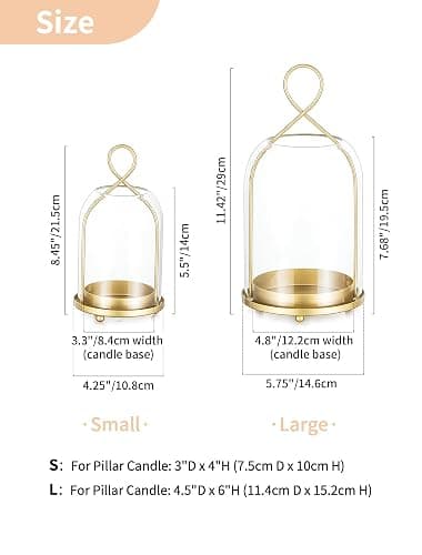 NUPTIO Glass Lanterns Decorative Outdoor: Gold Hurricane Candle Holders for Pillar Candles - Set of 2 Hanging Lantern for Home Thanksgiving Christmas Party Centerpiece thumbnail 2