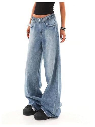 SweatyRocks Girl's Wide Leg Denim Pants Elastic Waist Loose Y2K Jeans Long Trousers thumbnail 3