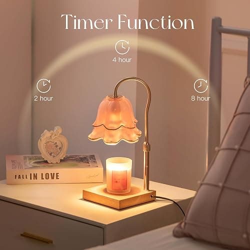 Candeldo Mom Birthday Gifts for Women: Candle Warmer Lamp with Scented Candles Dimmable Pink Flower Wax Warmer with Timer Christmas Day Housewarming Gift thumbnail 6