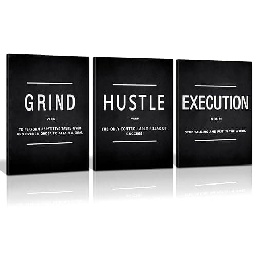 KAWAHONE Canvas Painting Wall Art, Grind Hustle Execution Motivational Wall Art Decoration Posters Prints for Living Room Bedroom, Office Decor, Gallery-Wrapped Canvas Art Set Framed Ready to Hang - Image 1