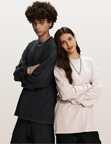 Arssm Mens Oversized T-Shirts Cotton Long Sleeve Tshirts Vintage Acid Wash Baggy Tees thumbnail 2