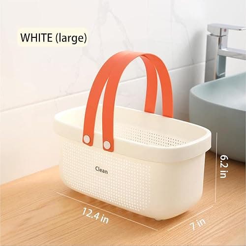 JiatuA Plastic Storage Basket with Handle Portable Shower Caddy Tote Organizer Basket Bin for Bathroom Kitchen Dorm Room Bedroom, White thumbnail 3