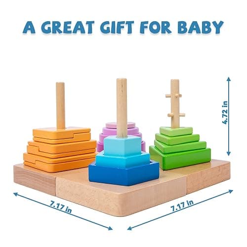 Adena Montessori 4-in-1 Shape Color Sorting Toy for Toddlers - Wooden Educational Toy With Detachable Bases, Gradients of Colors and Shapes for 12-18 Months thumbnail 2