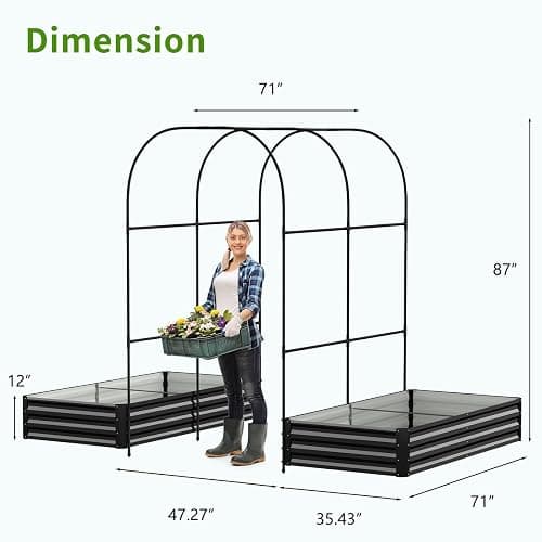 DoCred Galvanized Raised Garden Bed with 87" H Arch Trellis for Climbing Plants, Raised Outdoor Planter Garden Box with Climbing Netting for Gardening, Climbing Vegetables, Flower, Black thumbnail 3