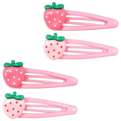 Ymapinc 4Pcs Strawberry Hair Clips for Women Girls – Pink Cute Hair Accessories, Kawaii Plastic Snap Barrettes for Teens, Kids, Party Gifts - Image 1