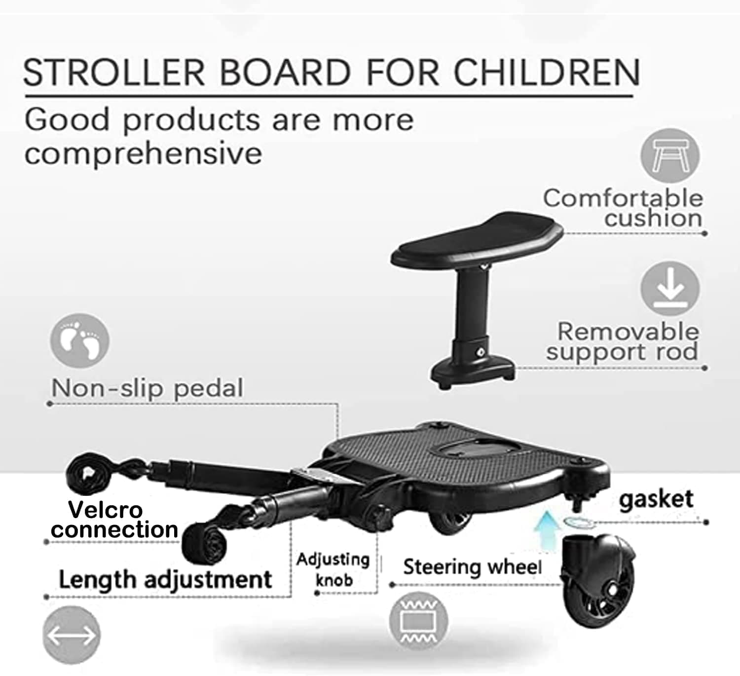 Universal Toddlers Stroller Board Kids Buggy Pushchair Jogger Travel Pram Buggy Board Seat Stand Connector Pram Accessories thumbnail 4