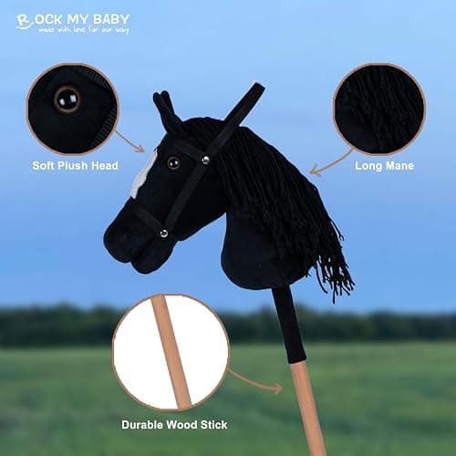 ROCK MY BABY Hobby Horse Plush Stuffed Stick Horse with Award Ribbon for Boys and Girls 3+ Fun Toys for Pretend Play (Black) CPC Certified thumbnail 5