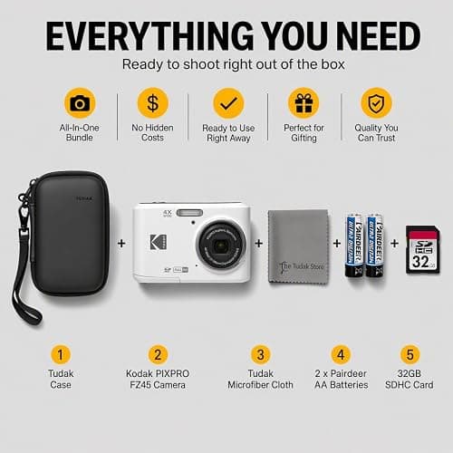 Kodak PIXPRO FZ45 Digital Camera Black, 16MP Point & Shoot with 4X Optical Zoom, 27mm Wide Angle, 2.7 Inch LCD, 1080p Video Bundle with Tudak Compatible Camera Case 32GB SD Card, & Microfiber Cloth thumbnail 3