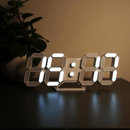 Deeyaple LED Wanduhr Digital Wecker 3D Uhr Dimmbar Snooze Modern USB 12/24Stunden Datum Temperaturanzeige Loop Display Fernbedienung Nachtlicht Wohnzimmer Küche Schlafzimmer Büro 25cm weiß thumbnail 2