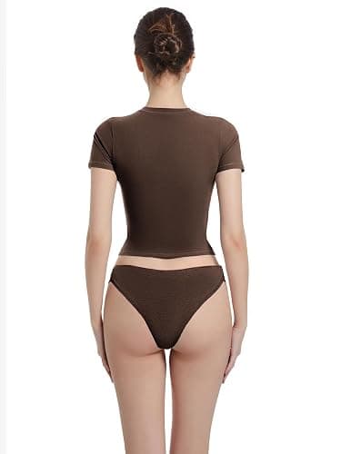 Abonlen Crewneck Short Sleeve T Shirts for Women Fitted Basic TeesY2k Going Out Tops thumbnail 2