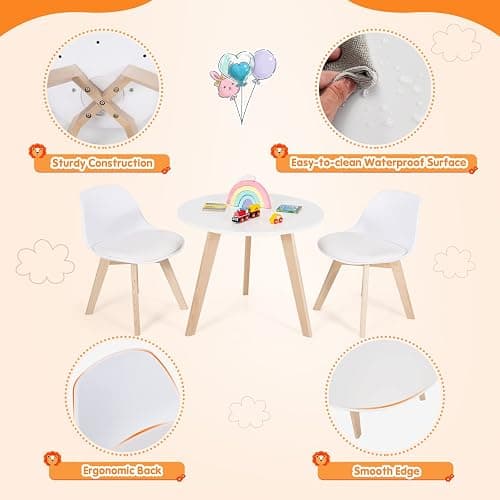Costzon Kids Table and Chair Set, 3 PCS Wood Activity Play Table w/Padded Seat & Wood Legs for Arts, Crafts, Reading, Preschool, Kindergarten, Playroom, Mid Century Modern Toddler Table and Chairs thumbnail 6