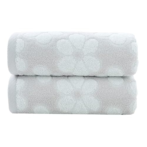 Pidada Hand Towels Set of 2 Floral Pattern 100% Cotton Soft Absorbent Decorative Towel for Bathroom (Light Grey) - Image 1