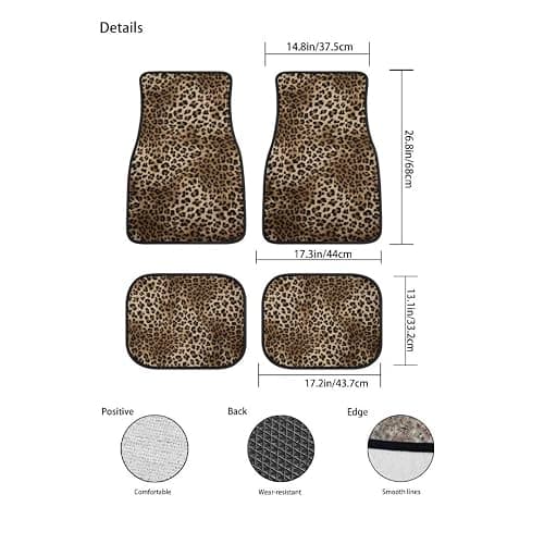 Leopard Print Car Floor Mats Set of 4,Leopard Animal Skin Pattern Vehicle Front Rear Carpets Mat Decorative Car Floor Carpets Rugs Non-Slip Auto Car Accessories Universal Fit for Car SUV Truck Van thumbnail 3