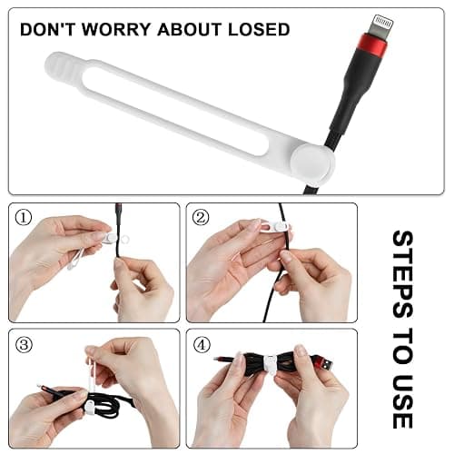 Nearockle 16Pcs 4.2" Silicone Cable Ties Cord Organizer for Cable Management, Reusable Cable Organizer Electronic Accessories in Home,Office,Kitchen,School,Travel(Black*8 & White*8) thumbnail 3