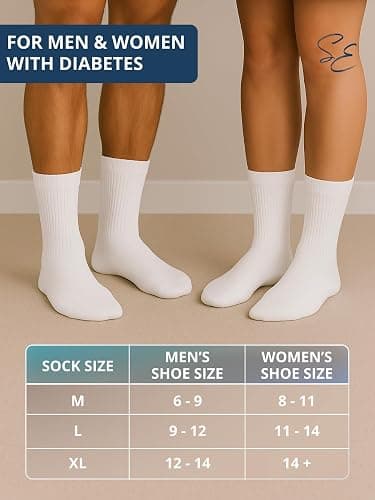 Special Essentials Diabetic Socks for Men & Women – 6 Pairs of Non-Binding Moisture-Wicking Neuropathy Socks – Crew Length thumbnail 6