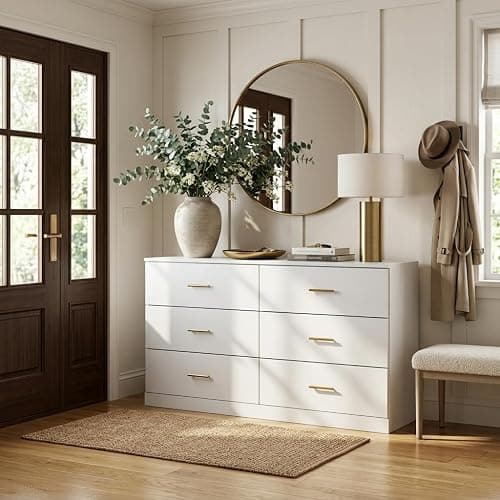 47" Modern White Dresser for Bedroom, 6 Drawer Dresser with Gold Handles | Gabeteros Para Dormitorios Wooden Dresser for Nursery,Kid,Girls Bedroom thumbnail 6