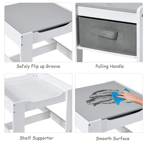 Costzon Kids Table and Chair Set, 3 in 1 Wooden Activity Table with Storage Drawer, Detachable Tabletop for Children Drawing Reading Art Craft, Playroom, Nursery, Toddler Table and Chair Set, Gray thumbnail 7