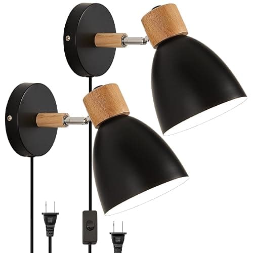 Eyooer Wall Sconces Plug in, Swing Arm Wall Lamp with Power Cord, Black Plug in Wall Lighting Fixtures Set of Two, Bedside Wall Mounted Reading Lamp with Switch, for Bedside Bedroom Hallway - Image 1