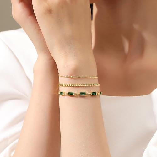 GexTyde Gold Birthstone Bracelet for Women, 18K Gold Plated Layered Jewelry Bracelet Set, Womens Dainty Stackable Bracelets Link Paperclip Chain Valentines Day Gift for Wife Her thumbnail 3