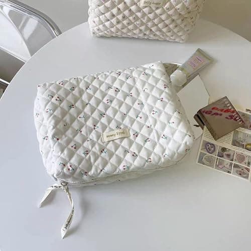 Aucuu Reise Kosmetiktasche, Coquette Make-up-Tasche, Gesteppte Kulturtasche Damen, Kosmetiktasche Groß Kapazität, Baumwolle Make-up Tasche mit Blumenmuster für Kinder Damen Herren thumbnail 6