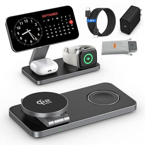 EXW Qi2.2 25W Charging Station for Apple, Foldable 3 in 1 Magnetic Charger for iPhone 17/16/15/14/13/12, Apple Watch Ultra/11-4 & AirPods, Includes 35W Adapter, 5FT Cable and Travel Storage Pouch - Image 1