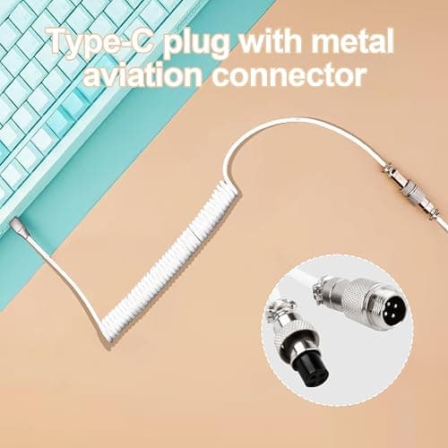 ltteea Coiled Keyboard Cable 1.8m,Type-C To USB A TPU Spring Mechanical Cable with Detachable Metal Aviator Connector Extendable Custom Coiled USB-C for PC Laptop Gaming Keyboard (White) thumbnail 5