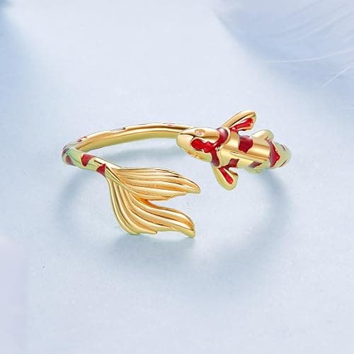 RUKYF Silver/Gold Plated Ajustable Rings for Women Dainty Koi Fish Dragon Snake Bat Open Stacking Rings Unique Trendy Jewelry for Women thumbnail 4