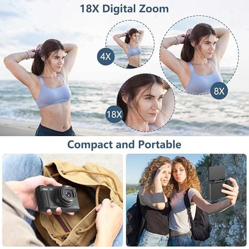 Digital Camera for Photography, 4K Vlogging Camera for YouTube 3" 180° Flip Screen 18X Digital Zoom Compact Retro Cameras with 32GB TF Card & 2 Batteries, Black thumbnail 6