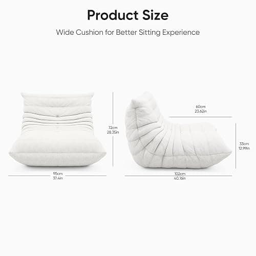 Bean Bag Chair for Adults, Fireside Togo Chair, BeanBag Chairs for Teens with High-Resilience Memory Foam, Non-Slip Base Compressed Floor Lounge Sofa for Living Room, Bedroom, White thumbnail 2