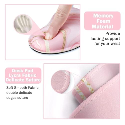 Keyboard Mouse Pad Set, Extended Mouse Pad+Keyboard Wrist Rest Support, Memory Foam Ergonomic Easy Typing, 3Pcs (35.4×15.7 in) Desk Pad Set for Home Office Study Game- Pink Gold thumbnail 3