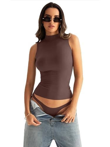 EasyGala Women Sleeveless Mock Turtle Neck Tops Double Lined Fitted Tank Tops Basic T Shirts 2025 thumbnail 5