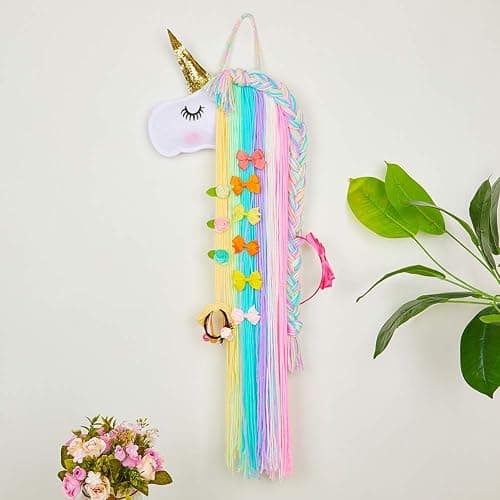 Beinou Unicorn Hair Clips Holder Rainbow Yarn Tassels Hair Bows Storage Organizer Unicorn Theme Party Decorations thumbnail 3