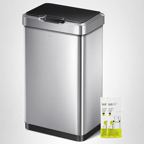 EKO Mirage-T 50 Liter / 13.2 Gallon Touchless Rectangular Motion Sensor Trash Can, Brushed Stainless Steel Finish thumbnail 9