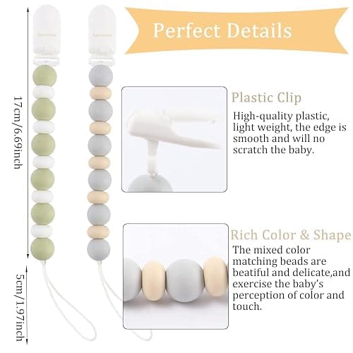 Pacifier Clips, 2PCS Silicone Soother Clips, BPA Free Pacifier Clip Pacifier Holder for Newborn Baby Boy Girl Gifts (B-Green) thumbnail 2